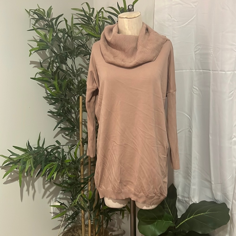 Cute neutral pink cowl neck sweater